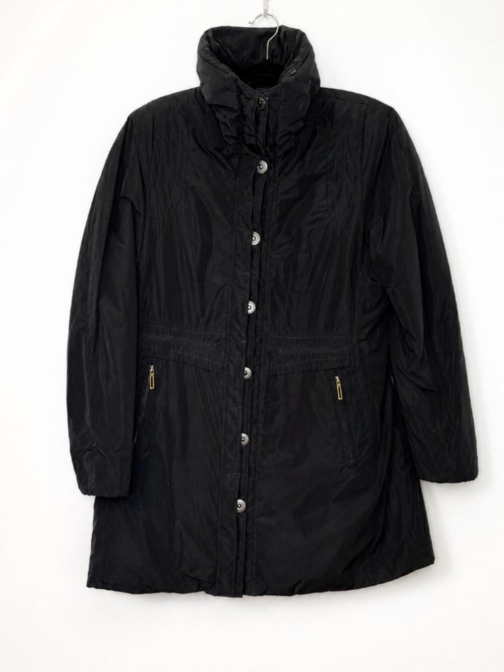 Creenstone Black Hooded Puffer Coat Jacket Womens Size 42 Luxury